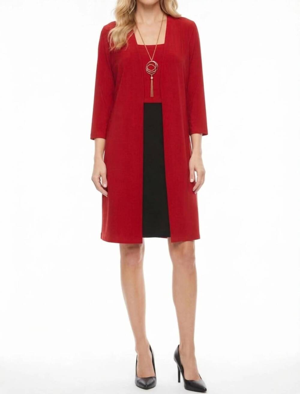 NEW SANDRA DARREN color block 3/4 sleeve jacket dress in red black